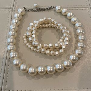 Fake Pearl necklace plus bracelets